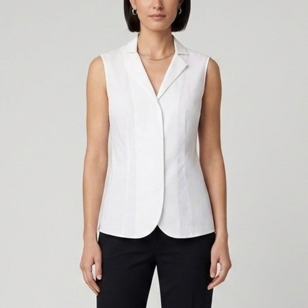 Akris White Sleeveless Notched Lapel Tailored Cotton Blend Blouse Top Size 4